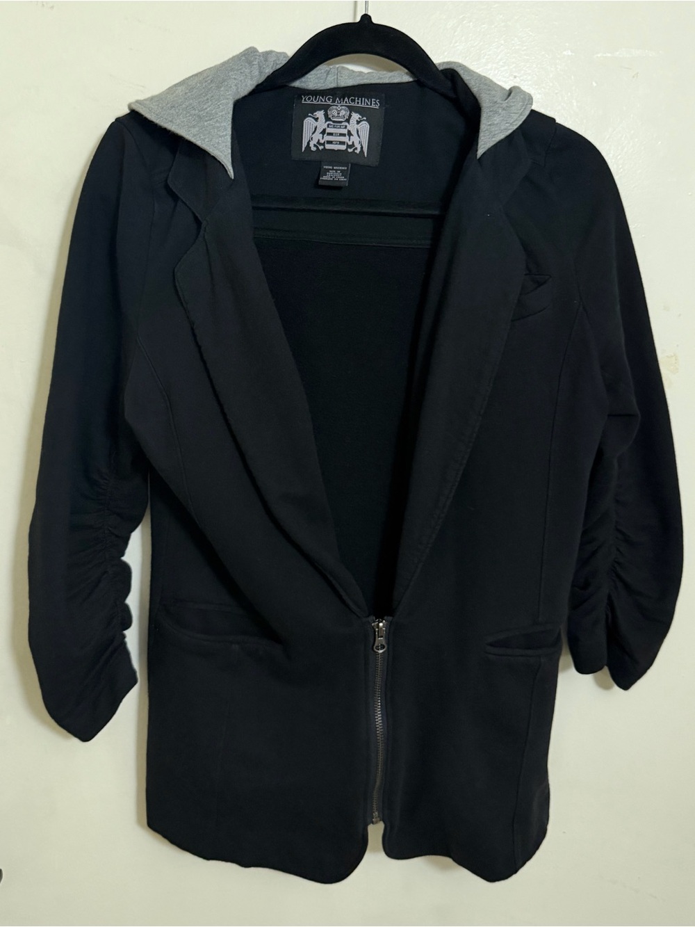 Young Machines Black gray Hooded Blazer Jacket soft zip up hoodie size M
